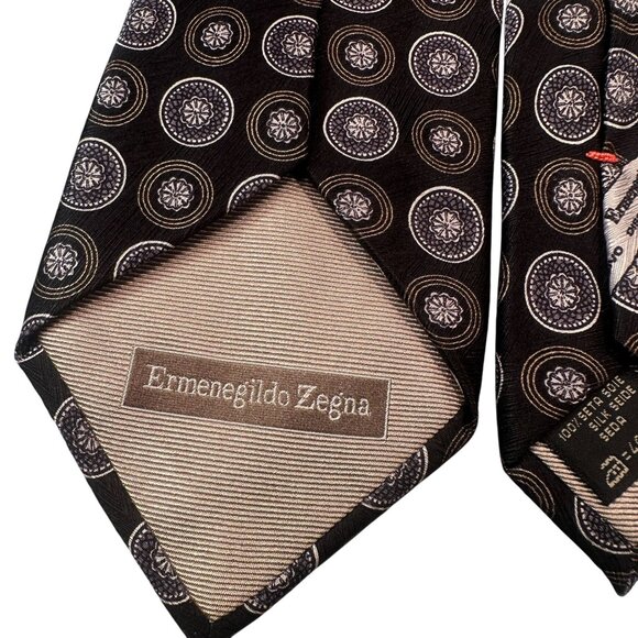 Ermenegildo Zegna Silk Neck Tie Mens Italy Geometric Circular Floral Classic - Picture 4 of 13